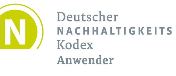 Zertifikat Deutscher Nachhaltigkeits-Kodex Anwender mit großem grünen N im Kreis