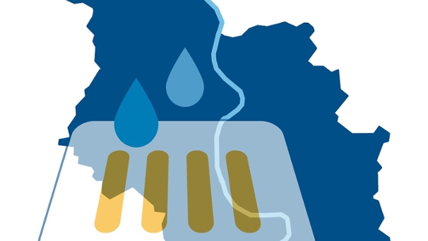 Eine Grafik, die für die Kommunikation der Gullyreinigung verwendet wird. Im Hintergrund ist der Umriss der Stadt Köln zu sehen, im Vordergrund ein Gully.