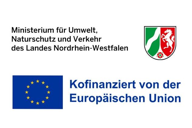 Logos des Ministeriums für Umwelt, Naturschutz und Verkehr des Landes Nordrhein-Westfalen und der Europäischen Union. 